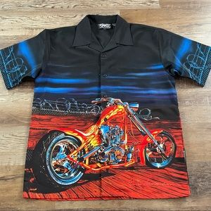 Dragonfly biker motorcycle graphic button shirt M
